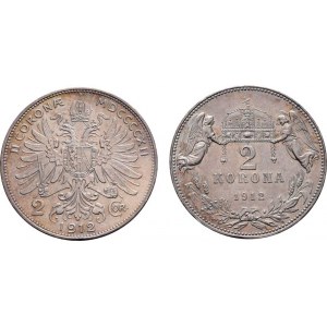 Korunová měna, údobí let 1892 - 1918, 2 Koruna 1912, 1912 KB, 9.904g, 9.974g, nep.hr.,