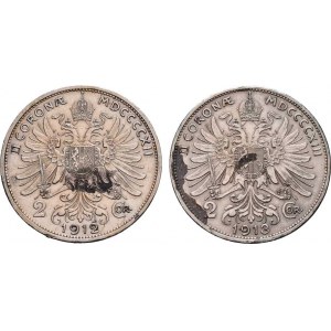 Korunová měna, údobí let 1892 - 1918, 2 Koruna 1912, 1913, 9.980g, 10.040g, nep.hr.,