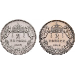 Korunová měna, údobí let 1892 - 1918, 2 Koruna 1912 KB, 1913 KB, 9.983g, 9.979g, nep.hr.,
