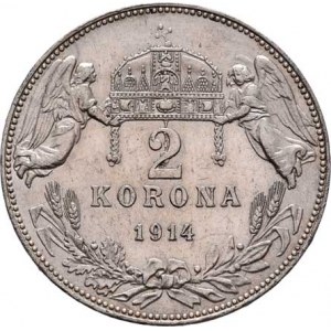 Korunová měna, údobí let 1892 - 1918, 2 Koruna 1914 KB, 9.999g, nep.hr., vlas.rysky, pěkná