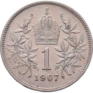 Korunová měna, údobí let 1892 - 1918, Koruna 1907, 4.949g, nep.hr., nep.rysky, pěkná