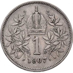 Korunová měna, údobí let 1892 - 1918, Koruna 1907, 4.965g, nep.hr., nep.rysky, pěkná