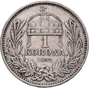 Korunová měna, údobí let 1892 - 1918, Koruna 1892 KB, 4.963g, dr.hr., dr.rysky, patina
