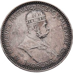 Korunová měna, údobí let 1892 - 1918, Koruna 1896 KB - mileniová, 4.976g, nep.hr.,