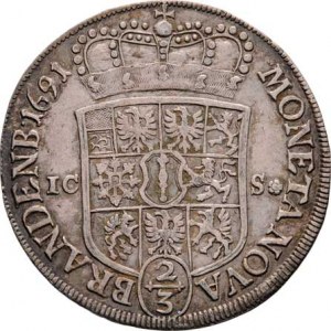 Branibory - Prusko, Friedrich III., 1688 - 1701, 2/3 Tolaru 1691 IC-S, Magdeburg-Seehie, KM.557,