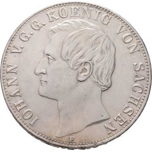 Sasko - království, Johann, 1854 - 1873, 2 Tolar spolkový 1858 F, Drážďany, KM.1195 (Ag900),