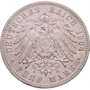 Badensko, Friedrich I., 1856 - 1907, 5 Marka 1904 G, KM.274 (Ag900), 27.705g, dr.hr.,