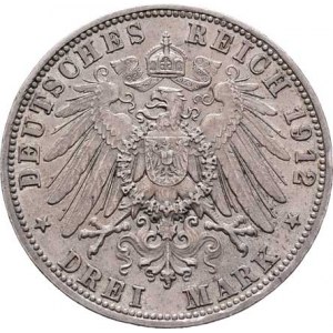 Bavorsko, Otto, 1886 - 1912, 3 Marka 1912 D, Mnichov, KM.515 (Ag900), 16.625g,