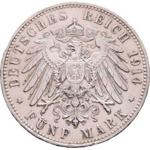 Bavorsko, Ludwig III., 1913 - 1918, 5 Marka 1914 D, KM.521 (Ag900, 142.000 ks, jediný
