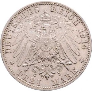 Bavorsko, Ludwig III., 1913 - 1918, 3 Marka 1914 D, KM.520 (Ag900), 16.671g, dr.hr.,