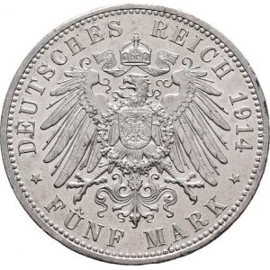 Prusko, Wilhelm II., 1888 - 1918, 5 Marka 1914 A - císař v uniformě, Berlín, KM.536