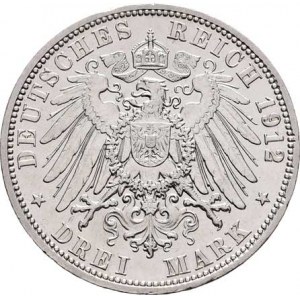Prusko, Wilhelm II., 1888 - 1918, 3 Marka 1912 A, Berlín, KM.527 (Ag900), 16.657g,