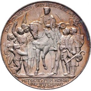 Prusko, Wilhelm II., 1888 - 1918, 3 Marka 1913 - král zavolal, Berlín, KM.534 (Ag900),