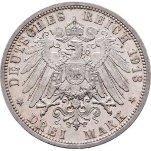 Prusko, Wilhelm II., 1888 - 1918, 3 Marka 1913 A - 25 let vlády, Berlín, KM.535