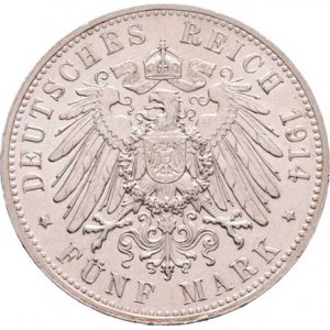 Sasko, Friedrich August III., 1904 - 1918, 5 Marka 1914 E, KM.1266 (Ag900), 27.692g, nep.hr.,