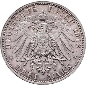 Sasko, Friedrich August III., 1904 - 1918, 3 Marka 1913 E - památník bitvy u Lipska, KM.1275