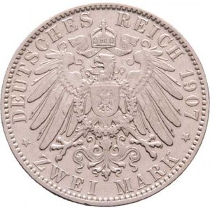 Sasko, Friedrich August III., 1904 - 1918, 2 Marka 1907 E, KM.1263 (Ag900), 11.114g, nep.hr.,