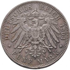 Württemberg, Wilhelm II., 1891 - 1918, 5 Marka 1904 F, Freudenstadt, KM.632 (Ag900),