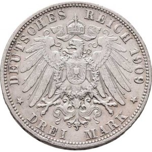 Württemberg, Wilhelm II., 1891 - 1918, 3 Marka 1909 F, Freudenstadt, KM.635 (Ag900),