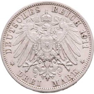 Württemberg, Wilhelm II., 1891 - 1918, 3 Marka 1911 F, KM.635 (Ag900), 16.616g, nep.hr.,