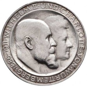 Württemberg, Wilhelm II., 1891 - 1918, 3 Marka 1911 F - stříbrná svatba, KM.636, 16.679g,