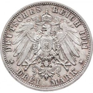 Württemberg, Wilhelm II., 1891 - 1918, 3 Marka 1911 F - stříbrná svatba, KM.636, 16.679g,