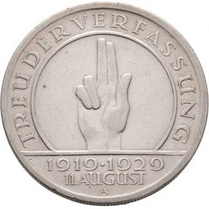 Německo - Výmarská republika, 1918 - 1933, 5 Marka 1929 A - Přísaha, KM.64 (Ag500), 25.050g,