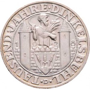 Německo - Výmarská republika, 1918 - 1933, 3 Marka 1928 D - Dinkelsbühl, KM.59 (Ag500, pouze