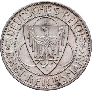 Německo - Výmarská republika, 1918 - 1933, 3 Marka 1930 F - Rýn je německý, KM.70 (Ag500),