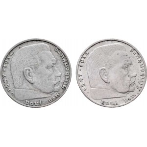 Německo - 3.říše, 1933 - 1945, 2 Marka 1936 D, 1937 E - Hindenburg, KM.93 (Ag625),