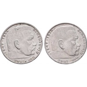 Německo - 3.říše, 1933 - 1945, 2 Marka 1938 E, 1939 A - Hindenburg, KM.93 (Ag625),