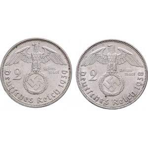 Německo - 3.říše, 1933 - 1945, 2 Marka 1938 E, 1939 A - Hindenburg, KM.93 (Ag625),