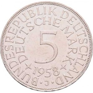 Německo - BRD, 1949 -, 5 Marka 1958 J, KM.112.1 (Ag625), 11.119g, nep.hr.,