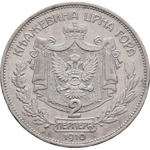 Černá Hora, Nikola I. jako kníže, 1860 - 1910, 2 Perper 1910, KM.7 (Ag835, jediný ročník, pouze