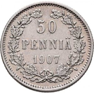 Finsko pod Ruskem, Mikuláš II., 1894 - 1917, 50 Pennia 1907 L, Helsinki, KM.2.2 (Ag750), 2.563g,