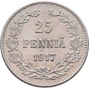 Finsko pod Ruskem, Mikuláš II., 1894 - 1917, 25 Pennia 1917 S, Helsinki, KM.6.2 (Ag750), 1.198g,