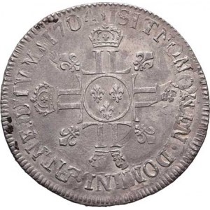 Francie, Ludvík XIV., 1643 - 1715, Ecu 1704, Paříž(?), KM.360.1, 27.009g, dobře patrné