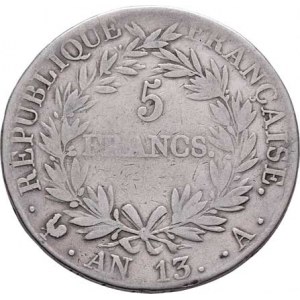 Francie, Napoleon I. - císař, 1804 - 1814, 1815, 5 Frank, rok 13 (= 1805) A, KM.662.1, 24.419g,
