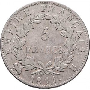 Francie, Napoleon I. - císař, 1804 - 1814, 1815, 5 Frank 1811 B, Rouen, KM.694.2 (Ag900), 24.785g,