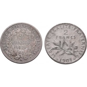 Francie, III.republika, 1871 - 1940, 2 Frank 1871 A, 1901 bz, Paříž, KM.817.1, KM.845.1