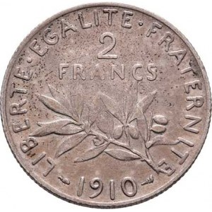 Francie, III.republika, 1871 - 1940, 2 Frank 1910 bz, Paříž, KM.845.1 (Ag835), 9.951g,