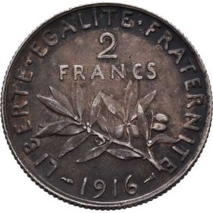 Francie, III.republika, 1871 - 1940, 2 Frank 1916 bz, Paříž, KM.845.1 (Ag835), 10.011g,