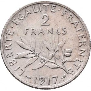 Francie, III.republika, 1871 - 1940, 2 Frank 1917 bz, Paříž, KM.845.1 (Ag835), 9.945g,