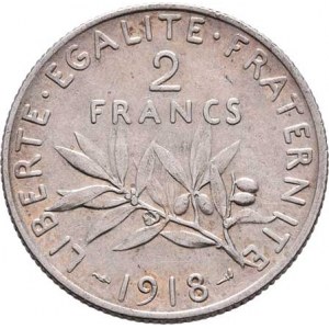 Francie, III.republika, 1871 - 1940, 2 Frank 1918 bz, Paříž, KM.845.1 (Ag835), 9.979g,