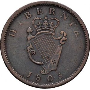 Irsko, George III., 1760 - 1820, Penny 1805, KM.148 (Cu), 17.330g, nep.hr., nep.rysky,