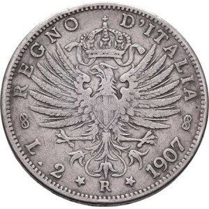 Itálie, Viktor Emanuel III., 1900 - 1946, 2 Lira 1907 R, Řím, KM.33 (Ag835), 9.871g, dr.hr.,