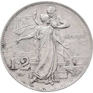 Itálie, Viktor Emanuel III., 1900 - 1946, 2 Lira 1911 R - 50 let království, KM.52 (Ag835),