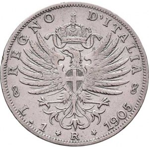 Itálie, Viktor Emanuel III., 1900 - 1946, Lira 1905 R, Řím, KM.32 (Ag835), 4.888g, hr., rysky,