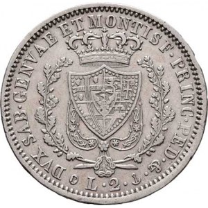 Itálie - Sardinie, Carlo Felice, 1821 - 1831, 2 Lira 1827, zn.P+kotva, Janov, Cr.104.2 (Ag900),