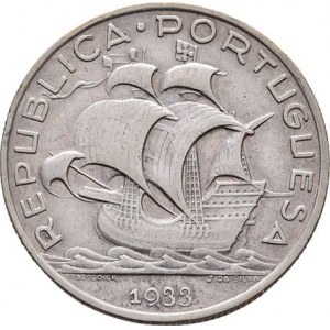 Portugalsko, republika, 1910 -, 5 Escudos 1933, KM.581 (Ag650), 7.065g, dr.hr.,